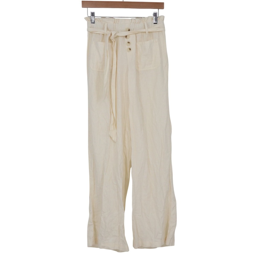 Sincerely Jules Pants Womens S Linen Wide Leg Cream Paperbag Waist Excellent